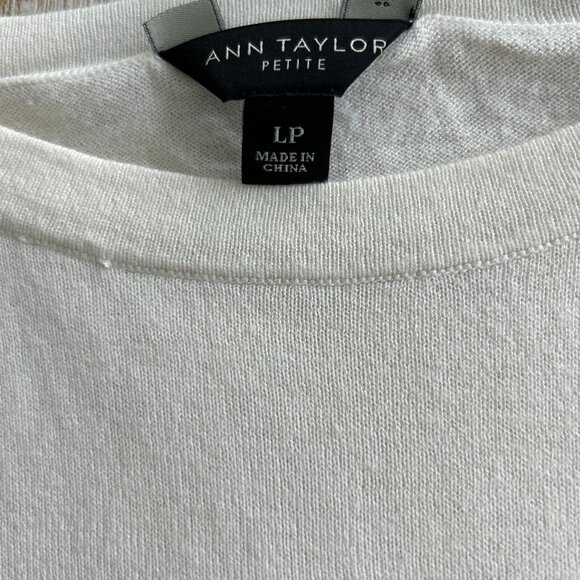 Ann Taylor Ivory/Creme/Beige Lace Short Sleeve Knit Top Cotton/Silk Blend LP - Picture 5 of 10
